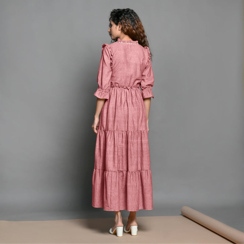 Pink Hand-Beaded Cotton Flax Boho Maxi Dress Custom Size (Free) / Tall (5'7" and above) Pink Hand-Beaded Cotton Flax Boho Maxi Dress Custom Size (Free) / Tall (5'7" and above)