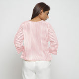 Back View of a Model wearing Pink Hand Screen Printed Straight Top