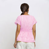 Back View of a Model wearing Pink Hand Tie Dye Blouson Top