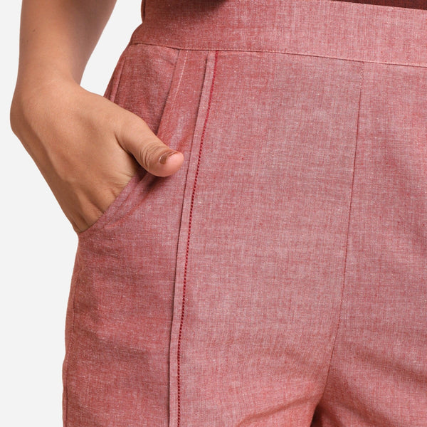 Front Detail of a Model wearing Pink Mangalgiri Casual Cotton Shorts