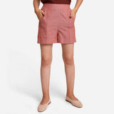 Front View of a Model wearing Pink Mangalgiri Casual Cotton Shorts