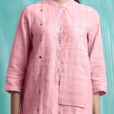 Pink Mirror Work Cotton Flax Mandarin Collar Top