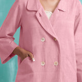 Pink Mirror Work Cotton Flax Welt Pocket Coat