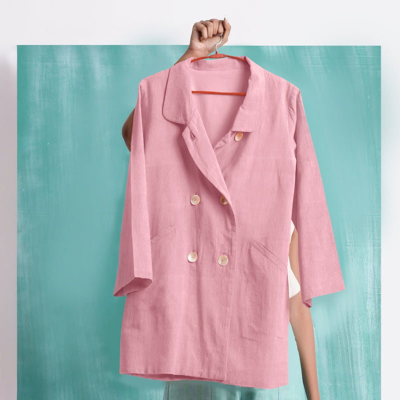 Pink Mirror Work Cotton Flax Welt Pocket Coat