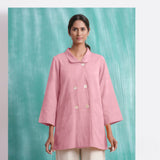 Pink Mirror Work Cotton Flax Welt Pocket Coat