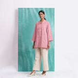Pink Mirror Work Cotton Flax Welt Pocket Coat