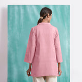 Pink Mirror Work Cotton Flax Welt Pocket Coat