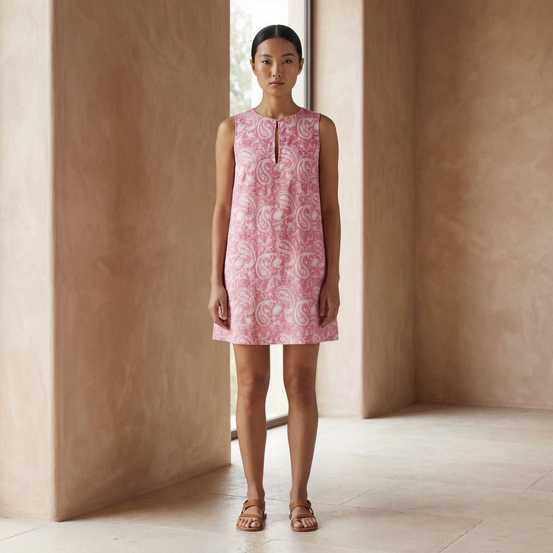 Buy Pink Paisley Block Print Cotton Sleeveless A-Line Short Shift Dress  Online at SeamsFriendly