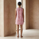 Pink Paisley Block Print Cotton Sleeveless A-Line Short Shift Dress