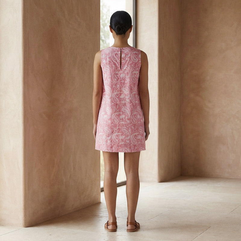 pink shift dress sleeveless Paisley Block Print Cotton A-Line Short 62