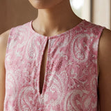 Pink Paisley Block Print Cotton Sleeveless A-Line Short Shift Dress