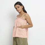 Left View of a Model wearing Vegetable-Dyed Pink 100% Cotton Cami Top