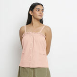 Front View of a Model wearing Vegetable-Dyed Pink 100% Cotton Cami Top