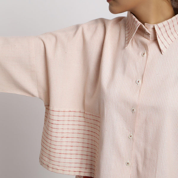 Front Detail of a Model wearing Pink Handspun Vegetable Dyed Crop Top