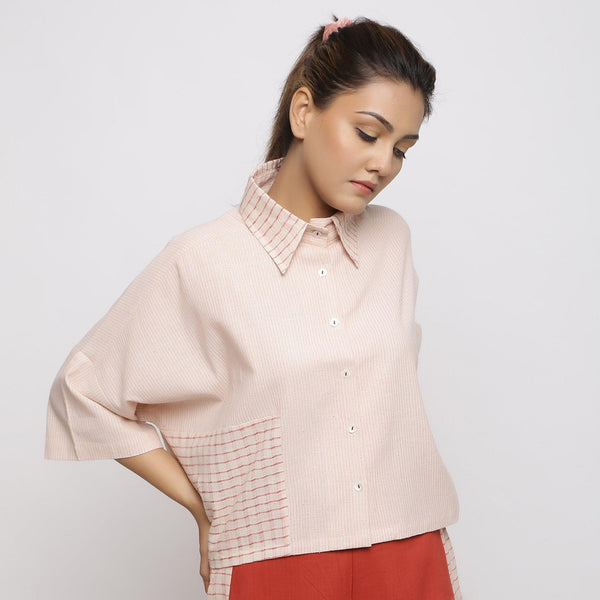 Right View of a Model wearing Pink Handspun Vegetable Dyed Crop Top