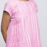 Front Detail of a Model wearing Pink Tie Dye Yoked Knee Length Dress