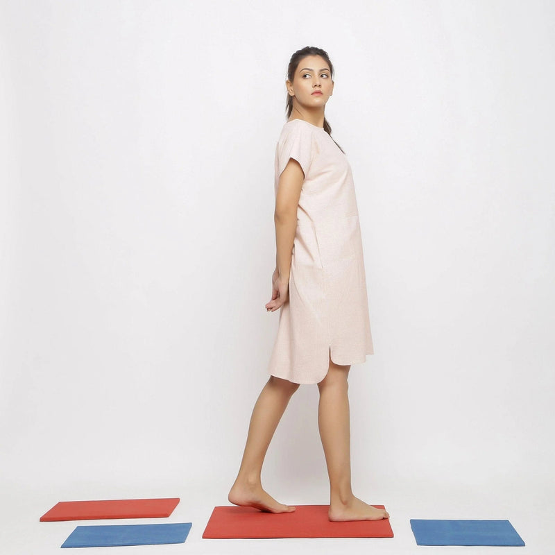 Right View of a Model wearing Pink Vegetable Dyed High Low Dress