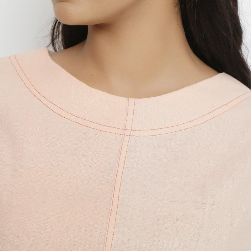 Front Detail of a Model wearing Pink Vegetable Dyed A-Line Paneled Dress