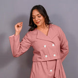 Pink Warm Cotton Flannel Double-Breasted Button-Down Shacket