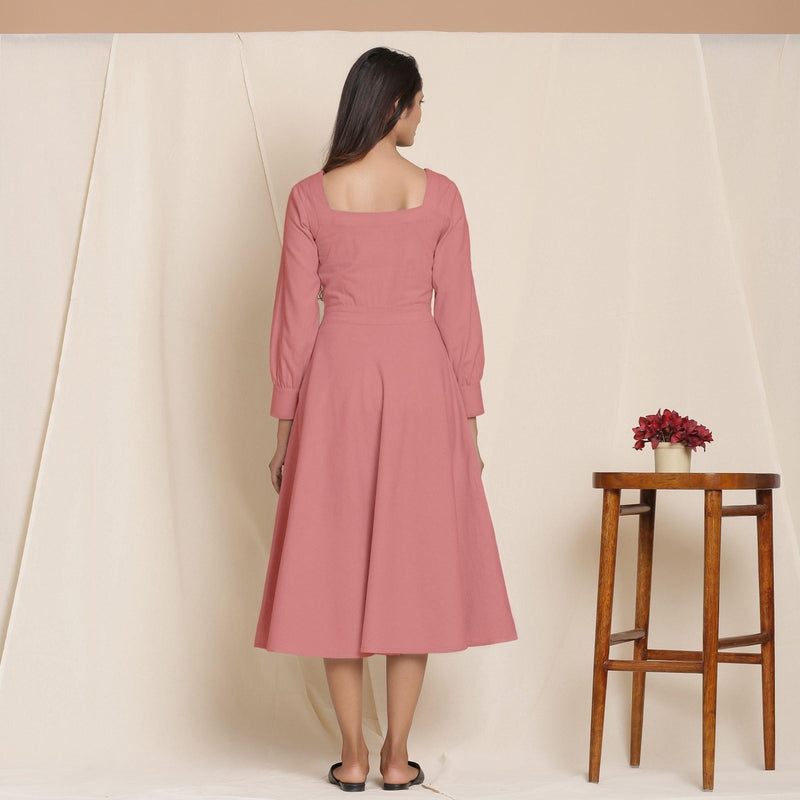 pink fit and flare midi dress Pink Warm Cotton Flannel Fit and Flare Midi Dress 48" / Regular (5'2"