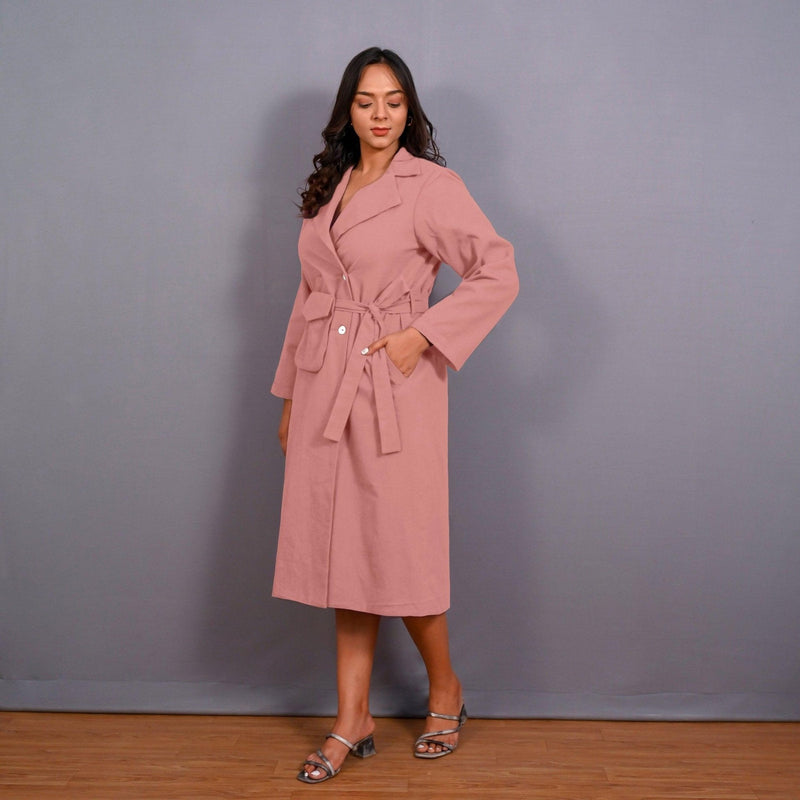 Pink Warm Cotton Flannel Midi Blazer Dress 66 Pink Warm Cotton Flannel Midi Blazer Dress 66