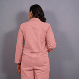 Pink Warm Cotton Flannel Single-Breasted Crop Blazer