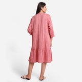 Back View of a Model wearing Pink Yarn Dyed Cotton Tier Dress