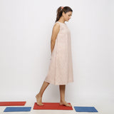 Right View of a Model wearing Vegetable Dyed Pink Paneled Dress