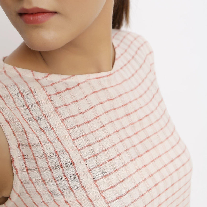 Front Detail of a Model wearing Vegetable Dyed Pink Paneled Dress