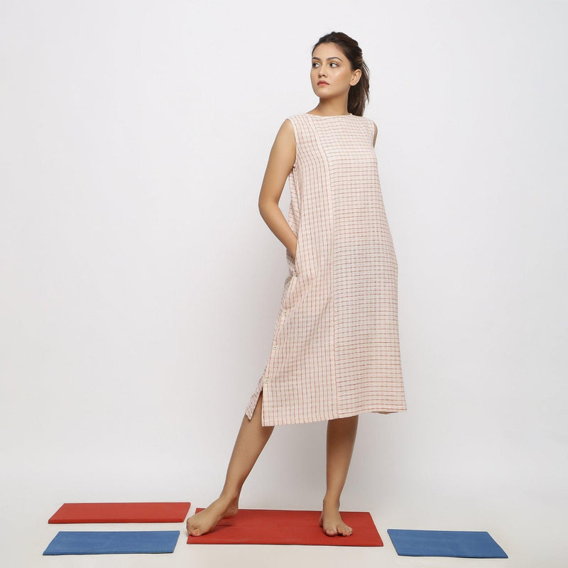 Front View of a Model wearing Vegetable Dyed Pink Paneled Dress