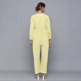 Back View of a Model wearing Pista Yellow Corduroy Comfy Jumpsuit