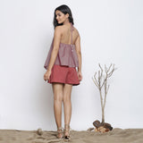 Back View of a Model wearing Plum Handspun Backless Handkerchief Top