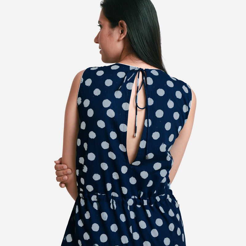 Back Detail of a Model wearing Polka Dot Straight Culotte Midi Jumpsuit