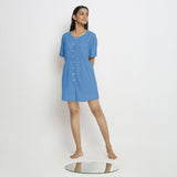 Front View of a Model wearing Powder Blue Vegetable Dyed Romper