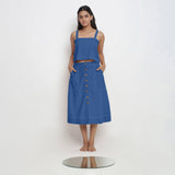 Front View of a Model wearing Powder Blue Vegetable Dyed Button-Down Skirt