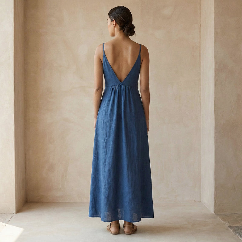 maxi dress cami Buy Powder Blue Handspun Cotton Deep V-Neck Cami Maxi Dress Online at SeamsFriendly