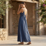 Powder Blue Handspun Cotton Deep V-Neck Cami Maxi Dress