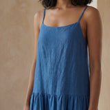 Powder Blue Handspun Cotton Drop-Waist Camisole Maxi Tier Dress