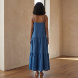 Powder Blue Handspun Cotton Drop-Waist Camisole Maxi Tier Dress