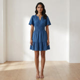 Powder Blue Handspun Cotton Elasticated Short Tier Dress