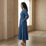 Powder Blue Handspun Cotton Fit and Flare Maxi Tier Dress