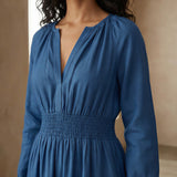 Powder Blue Handspun Cotton Fit and Flare Maxi Tier Dress