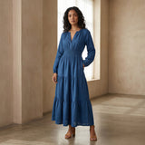 Powder Blue Handspun Cotton Fit and Flare Maxi Tier Dress