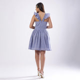 Powder Blue Handspun Cotton Fit and Flare Strappy Short Dress