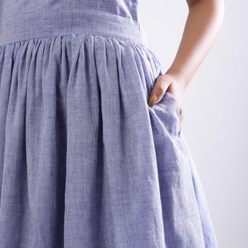 Powder Blue Handspun Cotton Fit and Flare Strappy Short Dress