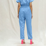 Powder Blue Handspun Cotton High-Rise Elasticated Paperbag Pant