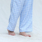 Close View of a Model wearing Powder Blue Handspun Cotton High-Rise Pajama