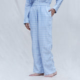 Left View of a Model wearing Powder Blue Handspun Cotton High-Rise Pajama