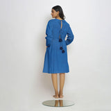 Back View of a Model wearing Vegetable-Dyed Blue 100% Cotton Dress