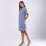 Powder Blue Handspun Cotton Knee Length Shift Dress